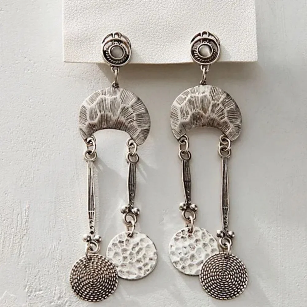 Free People Back To Brooklyn Dangle Silver Tone Boho Earrings - Picture 4 of 12